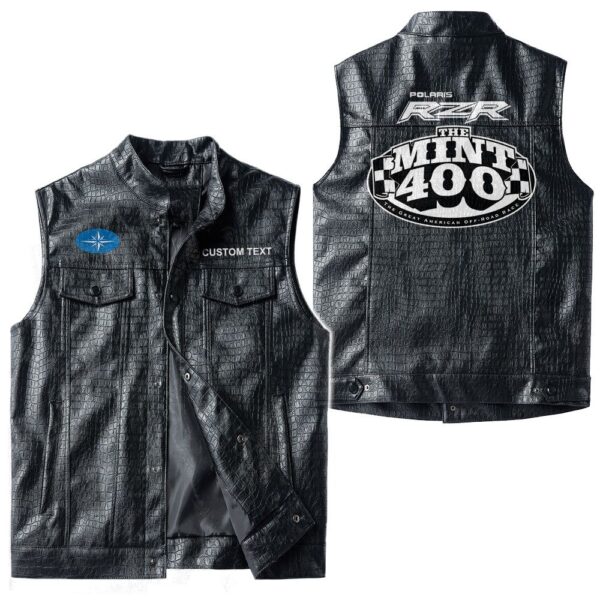 Custom Name Polaris Racing Leather Vest - Personalized Logo Car Motorcycle Model - Image 3
