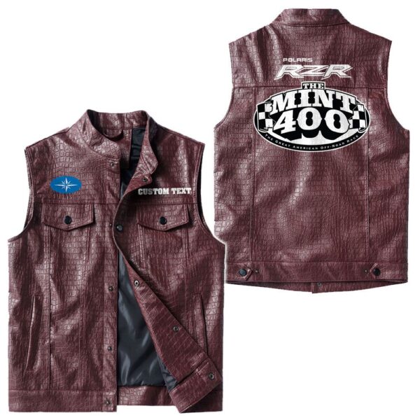 Custom Name Polaris Racing Leather Vest - Personalized Logo Car Motorcycle Model - Image 4
