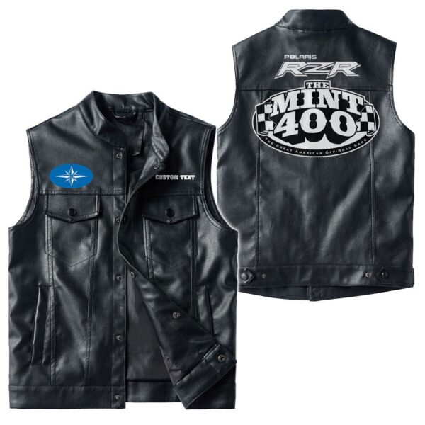Custom Name Polaris Racing Leather Vest - Personalized Logo Car Motorcycle Model