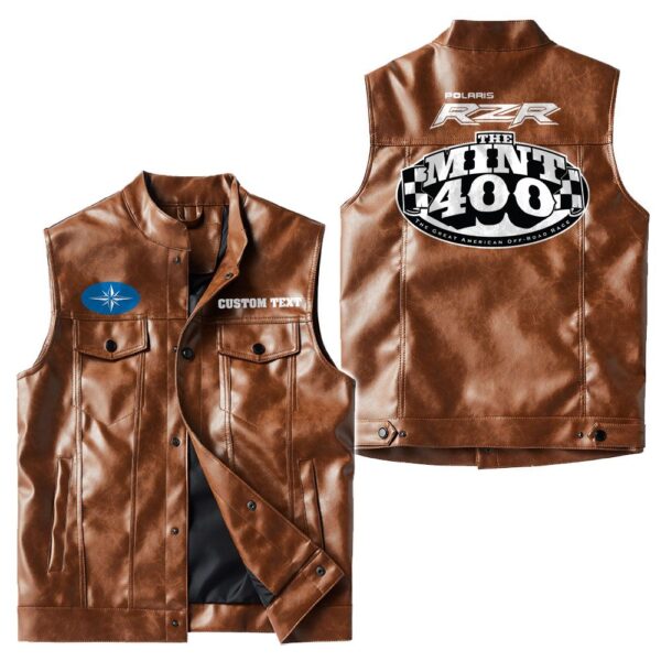 Custom Name Polaris Racing Leather Vest - Personalized Logo Car Motorcycle Model - Image 2