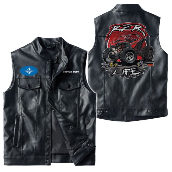 Custom Name Polaris-rzr Leather Vest - Personalized Logo Car Motorcycle Model