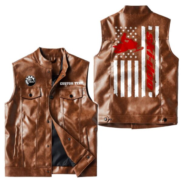 Custom Name Brp Ski-doo Leather Vest - Personalized Logo Car Motorcycle Model - Image 2