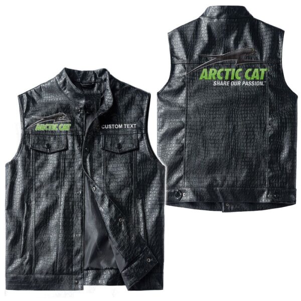 Custom Name Arctic Cat Leather Vest - Personalized Logo Car Motorcycle Model - Image 3