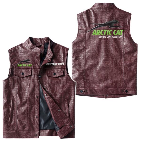 Custom Name Arctic Cat Leather Vest - Personalized Logo Car Motorcycle Model - Image 4