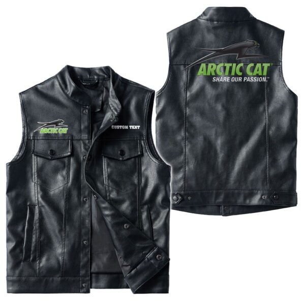 Custom Name Arctic Cat Leather Vest - Personalized Logo Car Motorcycle Model