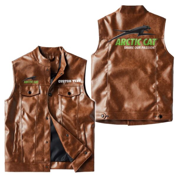 Custom Name Arctic Cat Leather Vest - Personalized Logo Car Motorcycle Model - Image 2