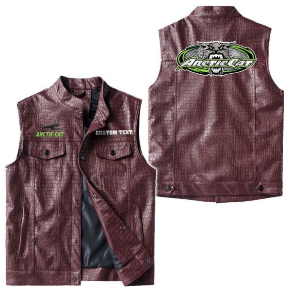 Custom Name Arctic Cat Leather Vest - Personalized Logo Car Motorcycle Model - Image 4