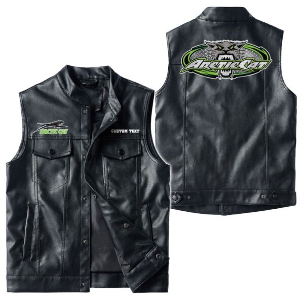 Custom Name Arctic Cat Leather Vest - Personalized Logo Car Motorcycle Model