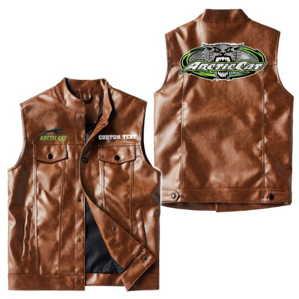 Custom Name Arctic Cat Leather Vest - Personalized Logo Car Motorcycle Model - Image 2