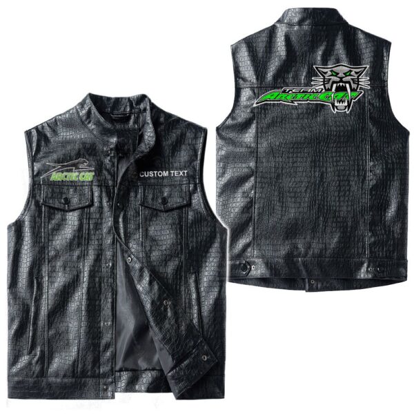 Custom Name Arctic Cat Leather Vest - Personalized Logo Car Motorcycle Model - Image 3