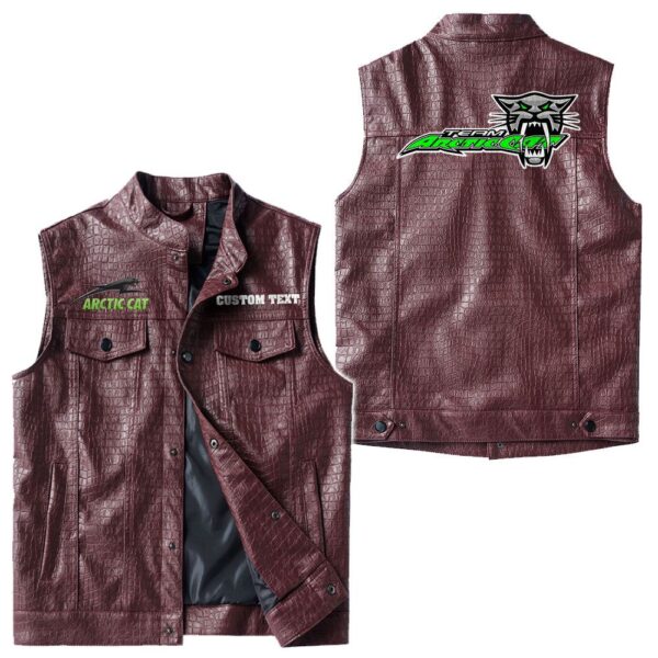 Custom Name Arctic Cat Leather Vest - Personalized Logo Car Motorcycle Model - Image 4