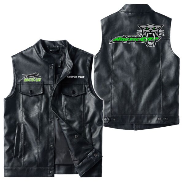Custom Name Arctic Cat Leather Vest - Personalized Logo Car Motorcycle Model