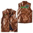 Custom Name Arctic Cat Leather Vest - Personalized Logo Car Motorcycle Model