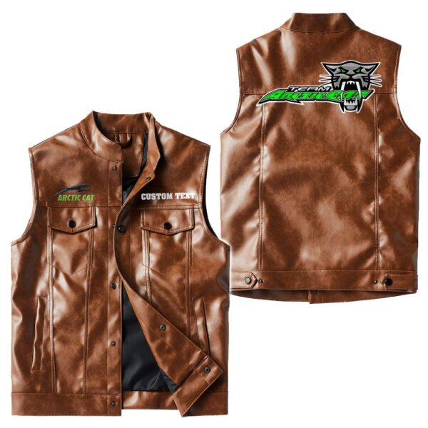 Custom Name Arctic Cat Leather Vest - Personalized Logo Car Motorcycle Model - Image 2