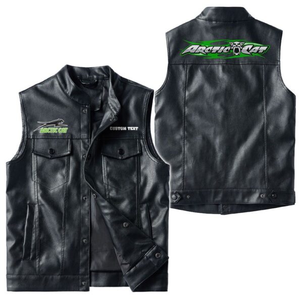 Custom Name Arctic Cat Leather Vest - Personalized Logo Car Motorcycle Model