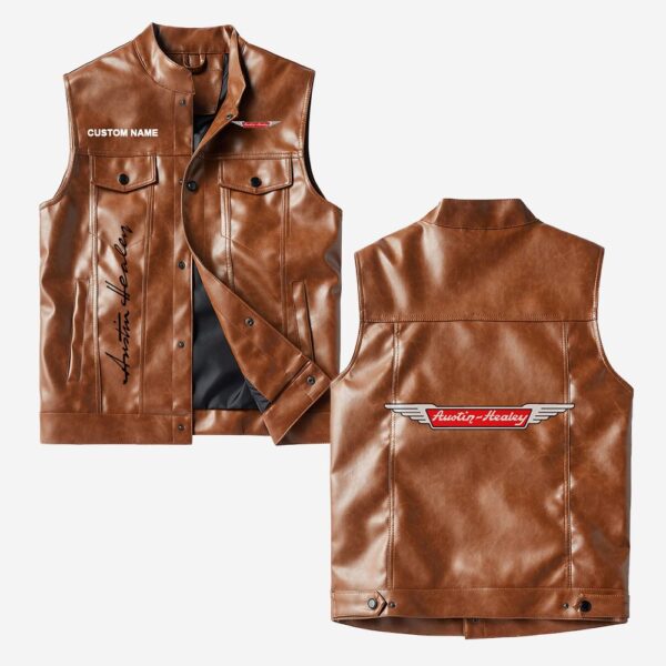 Custom Name Austin Healey Leather Vest - Personalized Logo Car Motorcycle Model - Image 2