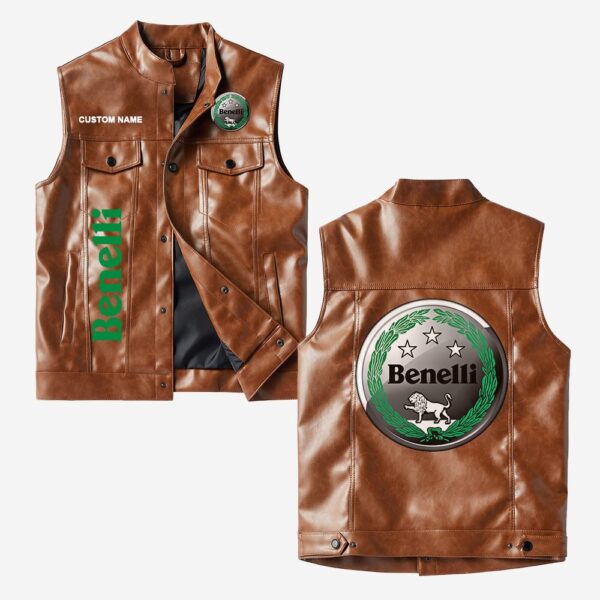 Custom Name Benelli Leather Vest - Personalized Logo Car Motorcycle Model - Image 2