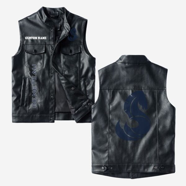 Custom Name Beneteau Leather Vest - Personalized Logo Car Motorcycle Model