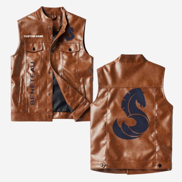 Custom Name Beneteau Leather Vest - Personalized Logo Car Motorcycle Model - Image 2