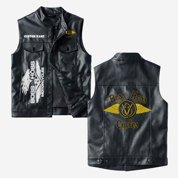 Custom Name Boss Hoss Leather Vest - Personalized Logo Car Motorcycle Model
