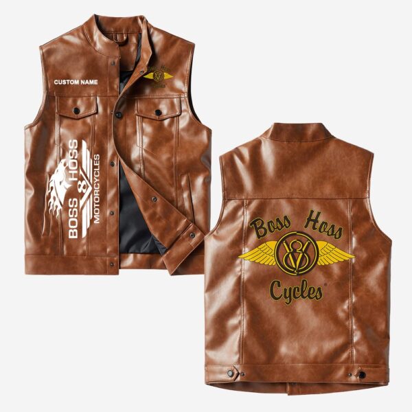 Custom Name Boss Hoss Leather Vest - Personalized Logo Car Motorcycle Model - Image 2