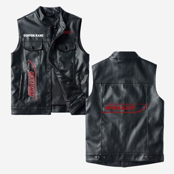 Custom Name Boston Whaler Leather Vest - Personalized Logo Car Motorcycle Model