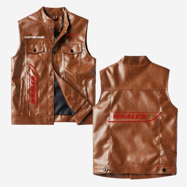 Custom Name Boston Whaler Leather Vest - Personalized Logo Car Motorcycle Model - Image 2