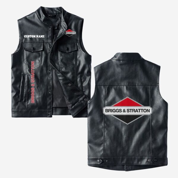 Custom Name Briggs Stratton Leather Vest - Personalized Logo Car Motorcycle Model