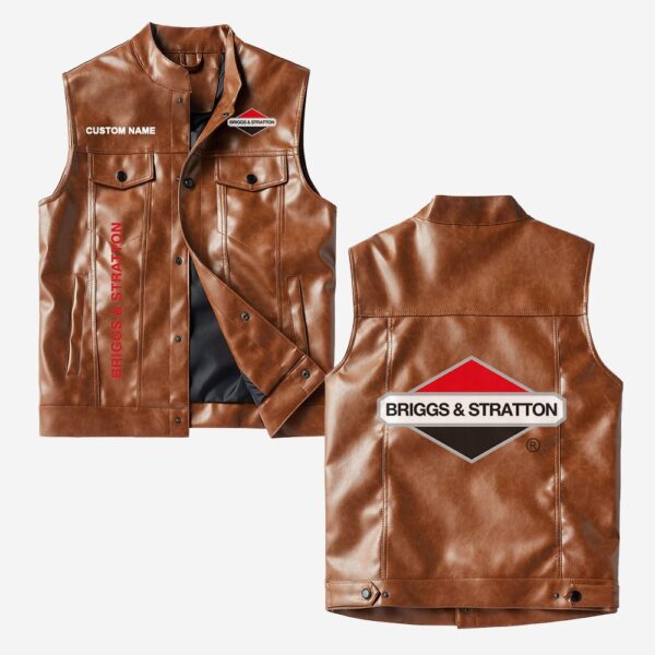 Custom Name Briggs Stratton Leather Vest - Personalized Logo Car Motorcycle Model - Image 2