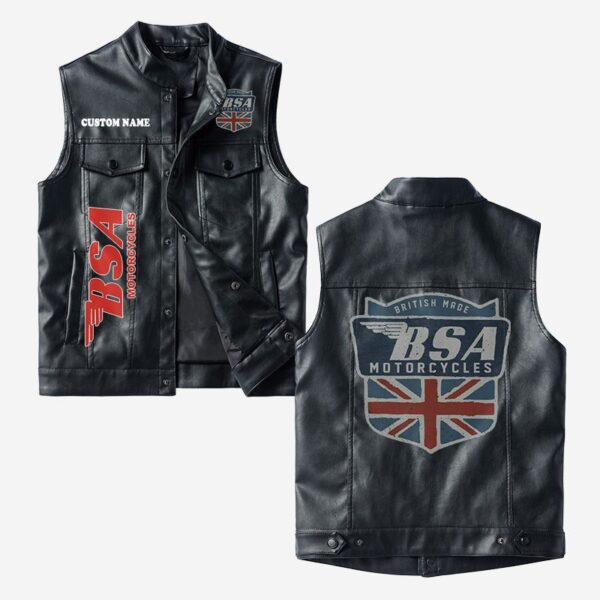 Custom Name Bsa Leather Vest - Personalized Logo Car Motorcycle Model