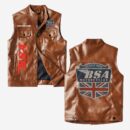 Custom Name Bsa Leather Vest - Personalized Logo Car Motorcycle Model