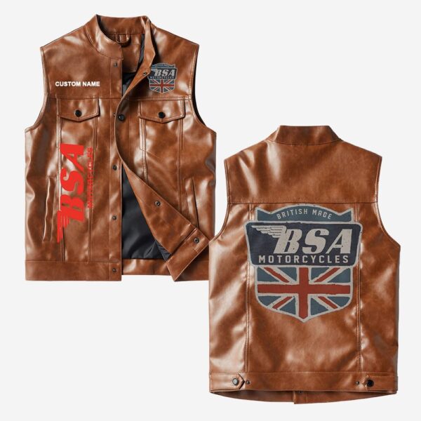 Custom Name Bsa Leather Vest - Personalized Logo Car Motorcycle Model - Image 2