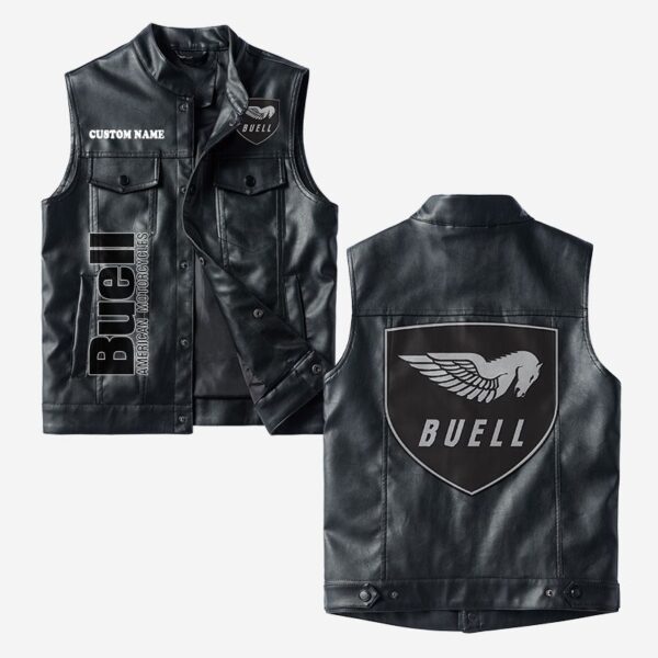 Custom Name Buell Motorcycles Leather Vest - Personalized Logo Car Motorcycle Model