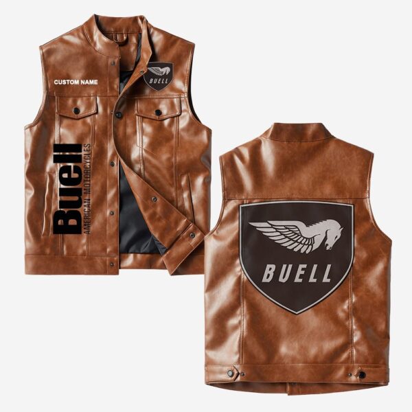 Custom Name Buell Motorcycles Leather Vest - Personalized Logo Car Motorcycle Model - Image 2