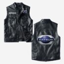 Custom Name Datsun Leather Vest - Personalized Logo Car Motorcycle Model