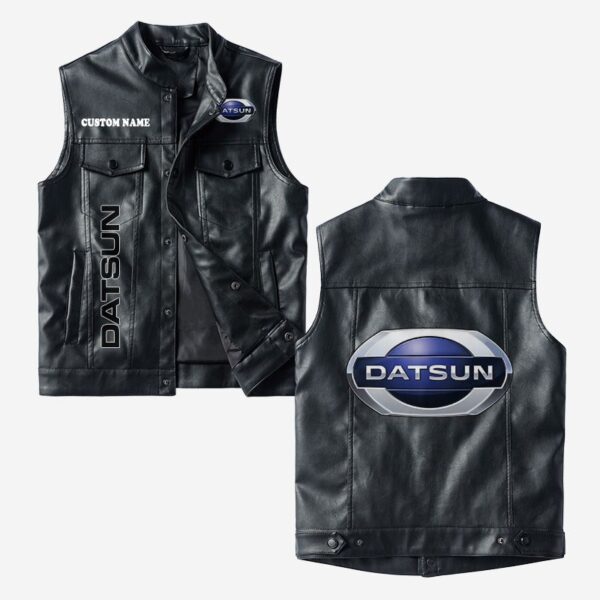 Custom Name Datsun Leather Vest - Personalized Logo Car Motorcycle Model