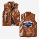 Custom Name Datsun Leather Vest - Personalized Logo Car Motorcycle Model