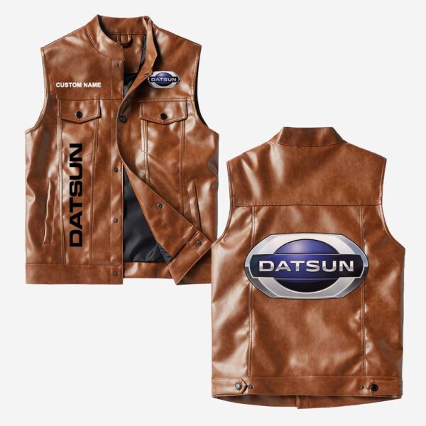 Custom Name Datsun Leather Vest - Personalized Logo Car Motorcycle Model - Image 2