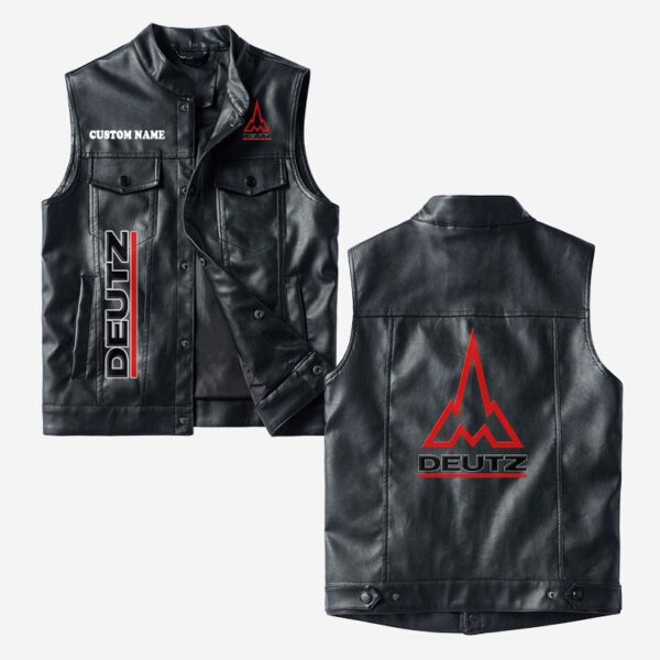 Custom Name Deutz Leather Vest - Personalized Logo Car Motorcycle Model
