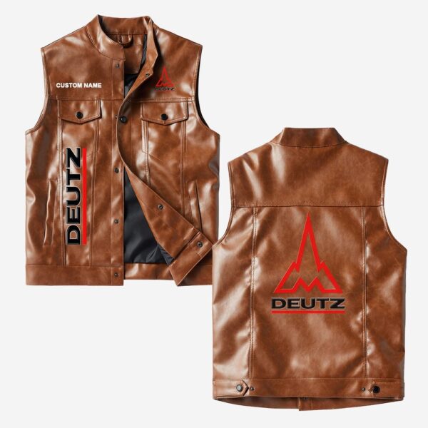 Custom Name Deutz Leather Vest - Personalized Logo Car Motorcycle Model - Image 2