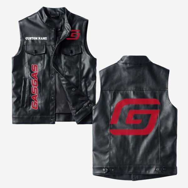 Custom Name Gas Gas Leather Vest - Personalized Logo Car Motorcycle Model