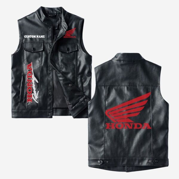 Custom Name Honda Motor Leather Vest - Personalized Logo Car Motorcycle Model