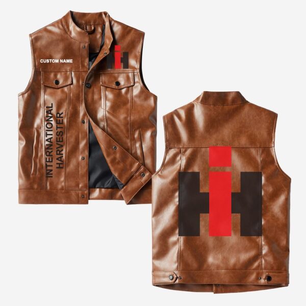Custom Name International Harvester Leather Vest - Personalized Logo Car Motorcycle Model - Image 2