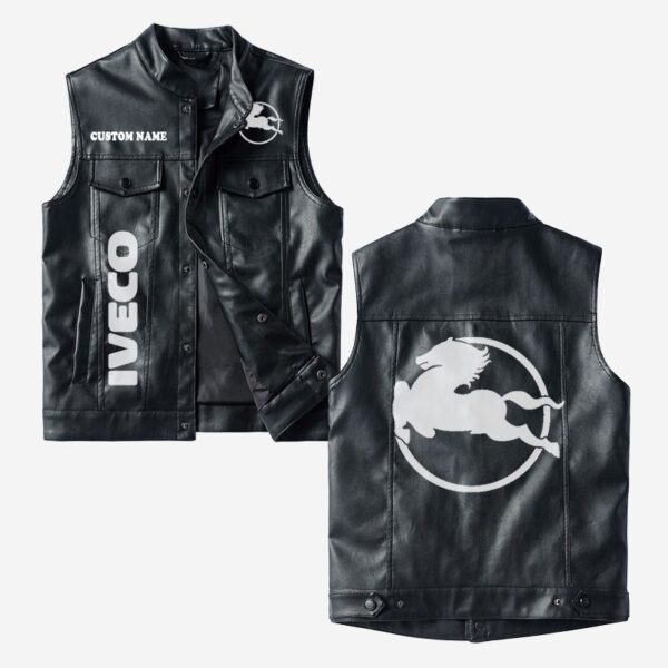 Custom Name Iveco Leather Vest - Personalized Logo Car Motorcycle Model
