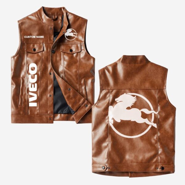 Custom Name Iveco Leather Vest - Personalized Logo Car Motorcycle Model - Image 2