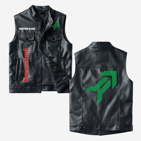 Custom Name Kverneland Leather Vest - Personalized Logo Car Motorcycle Model