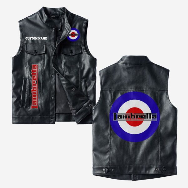 Custom Name Lambretta Leather Vest - Personalized Logo Car Motorcycle Model