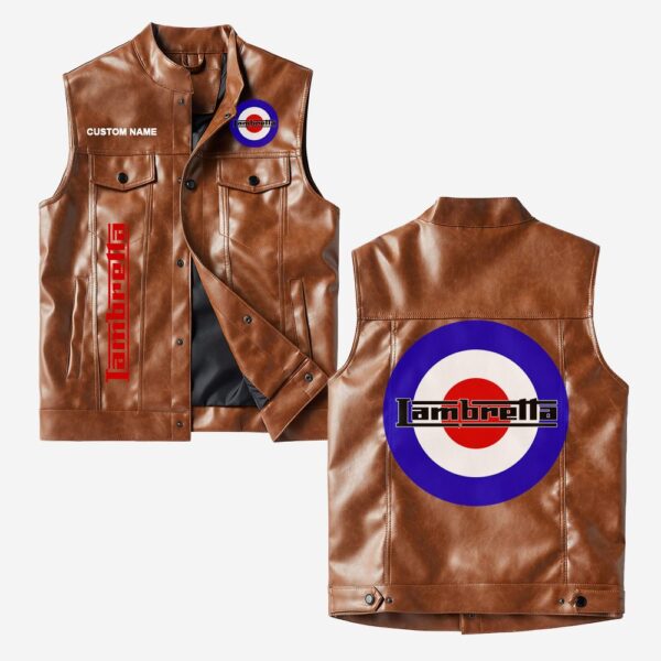 Custom Name Lambretta Leather Vest - Personalized Logo Car Motorcycle Model - Image 2