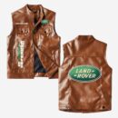 Custom Name Land Rover Defender Leather Vest - Personalized Logo Car Motorcycle Model