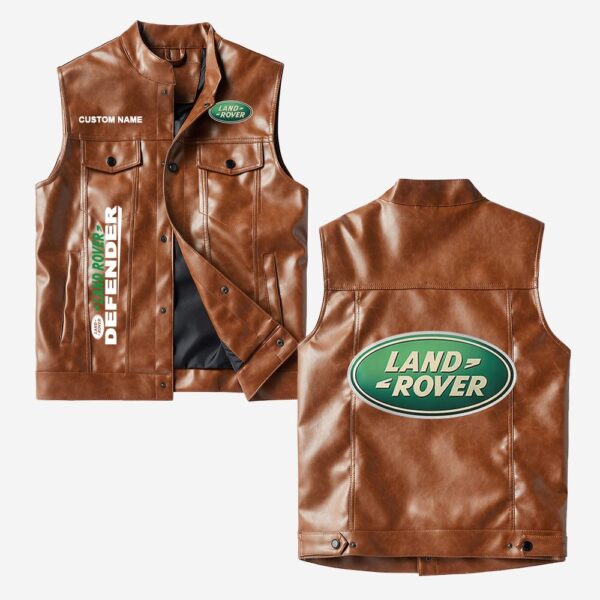 Custom Name Land Rover Defender Leather Vest - Personalized Logo Car Motorcycle Model - Image 2